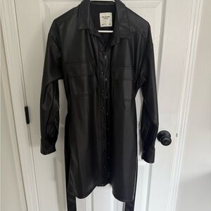 Abercrombie & Fitch Black Long Leather Jacket